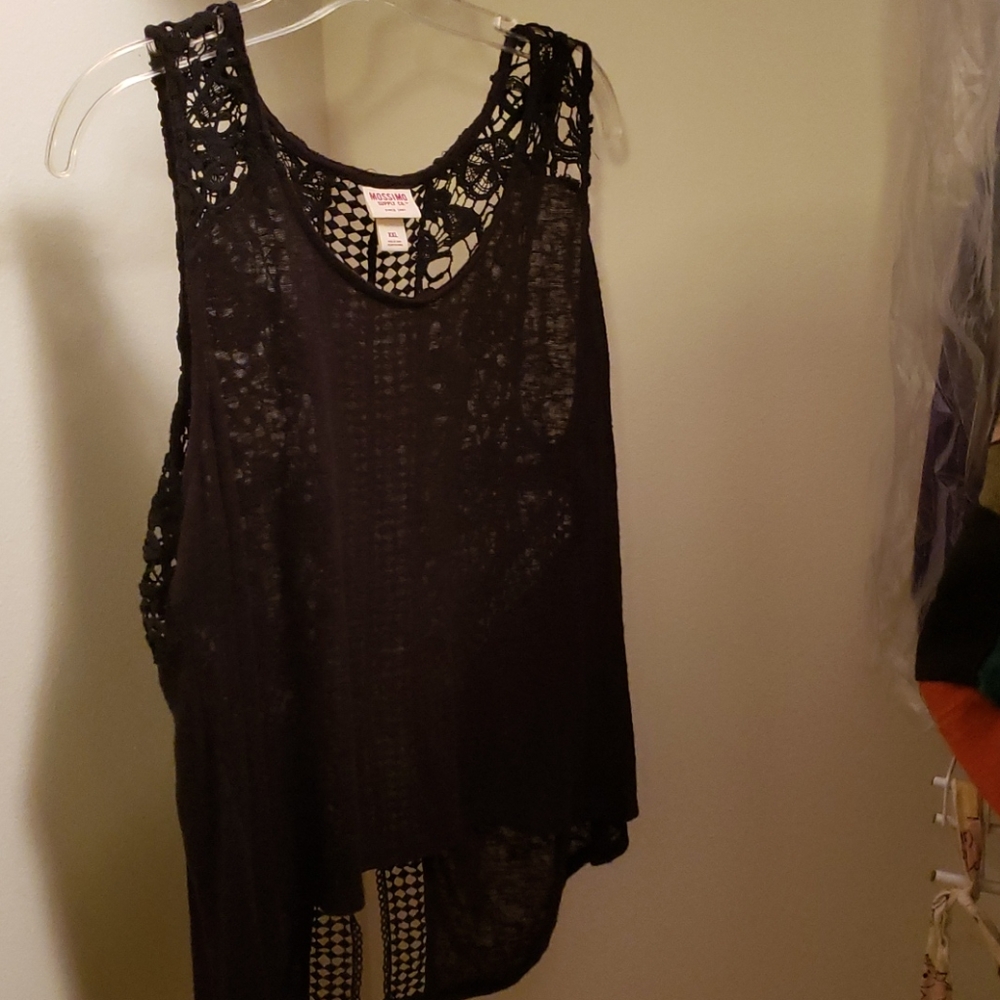 Black Tank with Split Crocheted Back